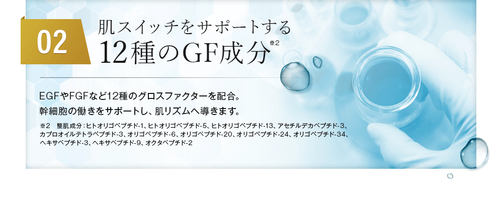 肌スイッチをサポートする12種のGF成分